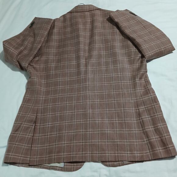 Jos.A.Bank Brrr Comfort Blazer 48L LINEN WOOL Taupe Window Pane Plaid Lined - Picture 9 of 15